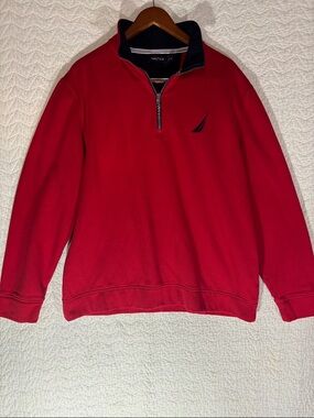 Nautica Red Half-Zip Fleece with Navy Trim
